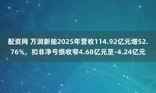 配资网 万润新能2025年营收114.92亿元增52.76%，扣非净亏损收窄4.68亿元至-4.24亿元